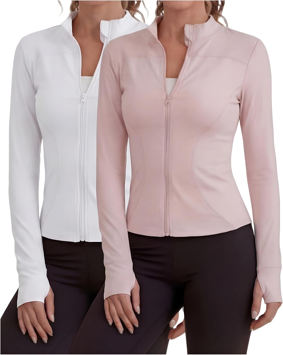 2 Pack Women's UPF 50+ Sun Protection Jackets Cooling Athletic Lightweight Cropped Full Zip Long Sleeve Shirt Hiking