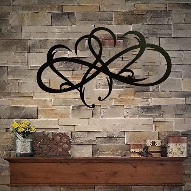 Infinity Heart Metal Wall Decor, Unique Infinity Heart Wall Decor Love Sign Plaque Steel Art Geometric Wall Decor Set Cut Out for Living Room, Bedroom, Indoor and Outdoor (Two hearts 15×9 inch)