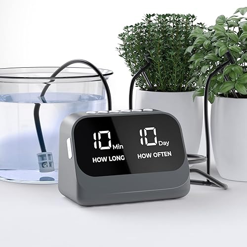 Sistema de riego automático para plantas en maceta, riego de plantas con temporizador programable inteligente, pantalla LED impermeable y batería de