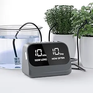 Automatic Watering System for Potted Plants, Plant Waterer with Smart Programmable Timer, Waterproof LED Display & Large Capacity Battery, Precise Distribution of Water, Gray