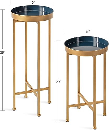 Miniatura 3 de Kate and Laurel Celia - Mesa auxiliar moderna, juego de 2, azul marino y dorado, sofisticadas mesas auxiliares para almacenamiento y exhibición
