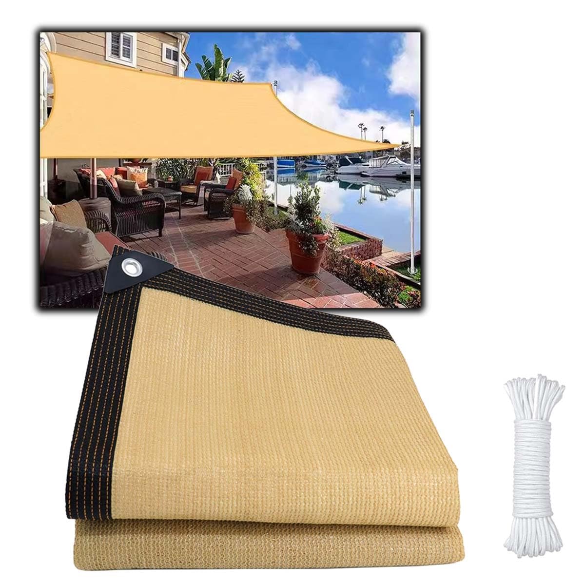 GJZQDKX Beige Shade Cloth 90% UV Protection (2x2m 3x4m 4x6m 5x5m 6x12m 7x8m 9x10m) - Durable Sunshade Fabric with Grommets for Privacy (Size: 6x7m)