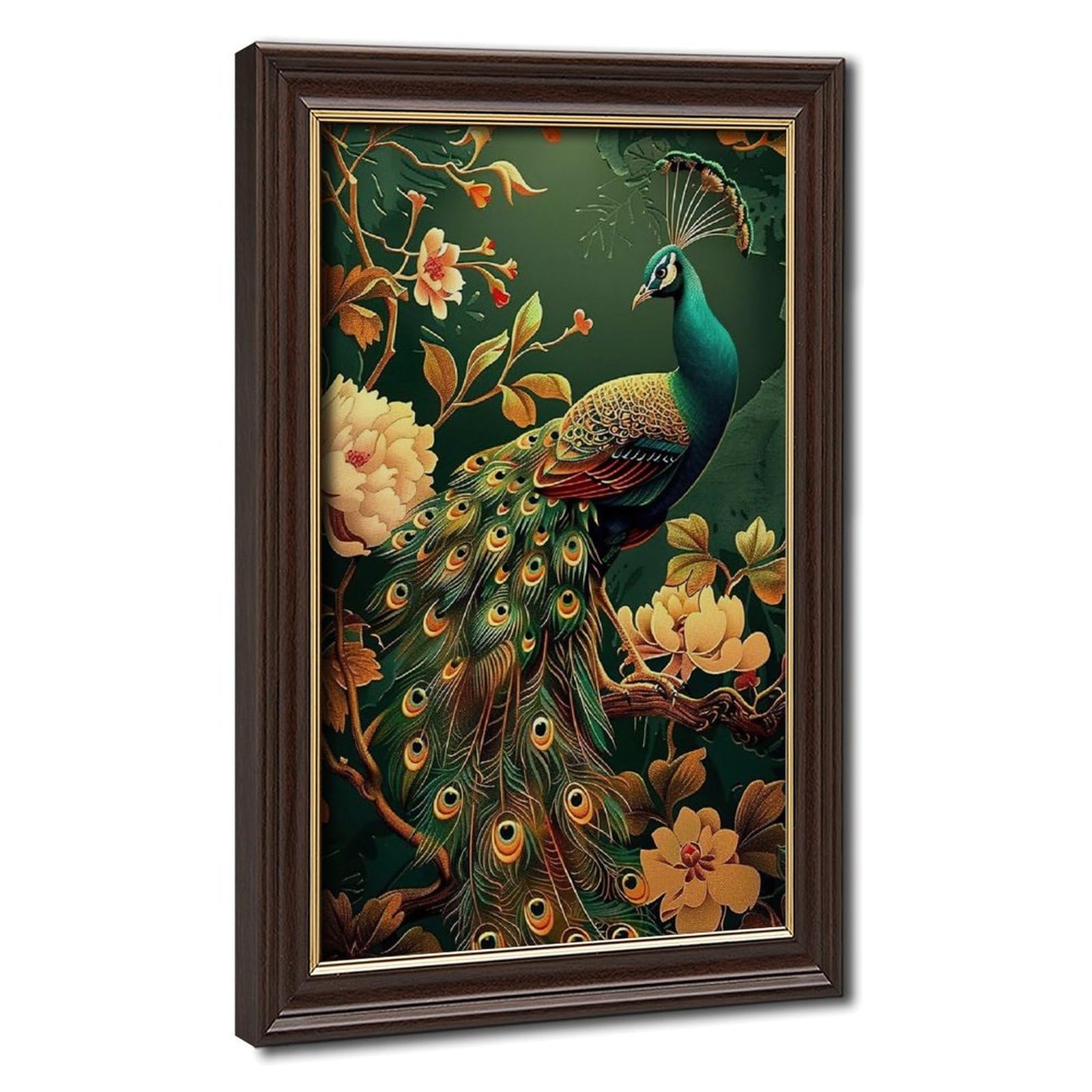 Bareronor Mokume Gane Frame-Style Vintage Peacock Canvas Poster For Living Room Decor Gift