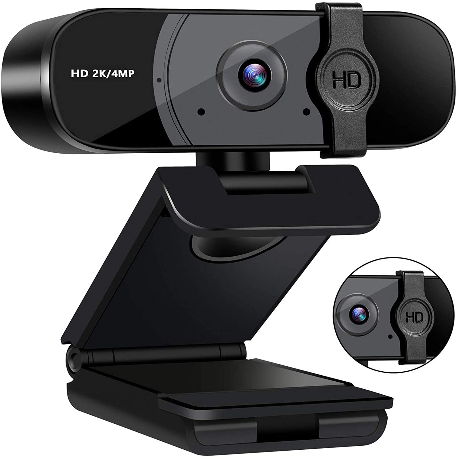 Webcam with Microphone & Privacy Cover USB HD Web Camera 2K 1440P Desktop Laptop PC Computer Streaming Web cam for Video Conferencing Teaching Streaming 360-Degree Rotation