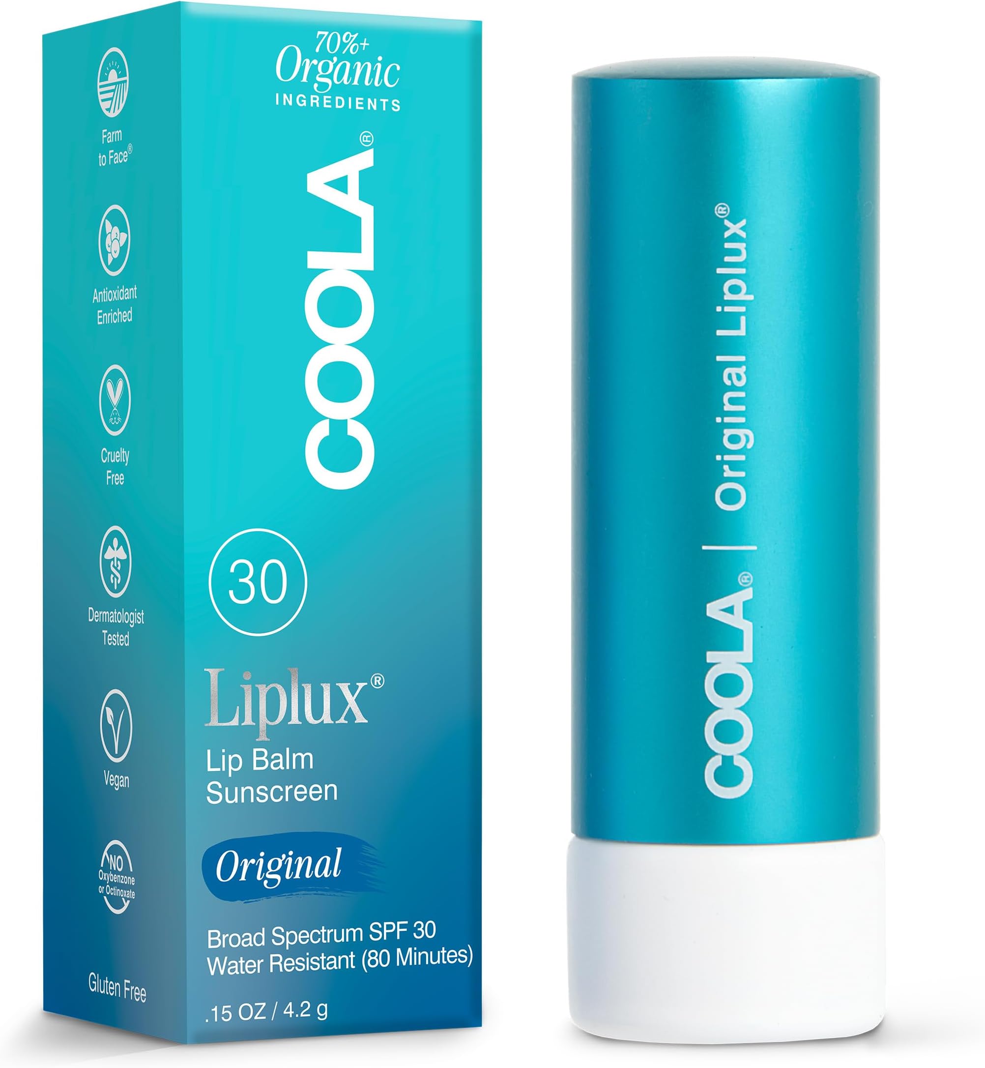 Coola Organic Liplux Sunscreen Original Lip Balm SPF 30, 4.2 g