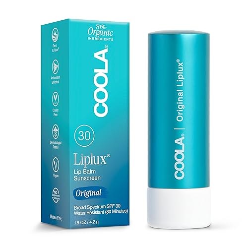 COOLA Bálsamo labial orgánico Liplux y protector solar con SPF 30, cuidado labial probado por dermatólogos para protección diaria, vegano y sin