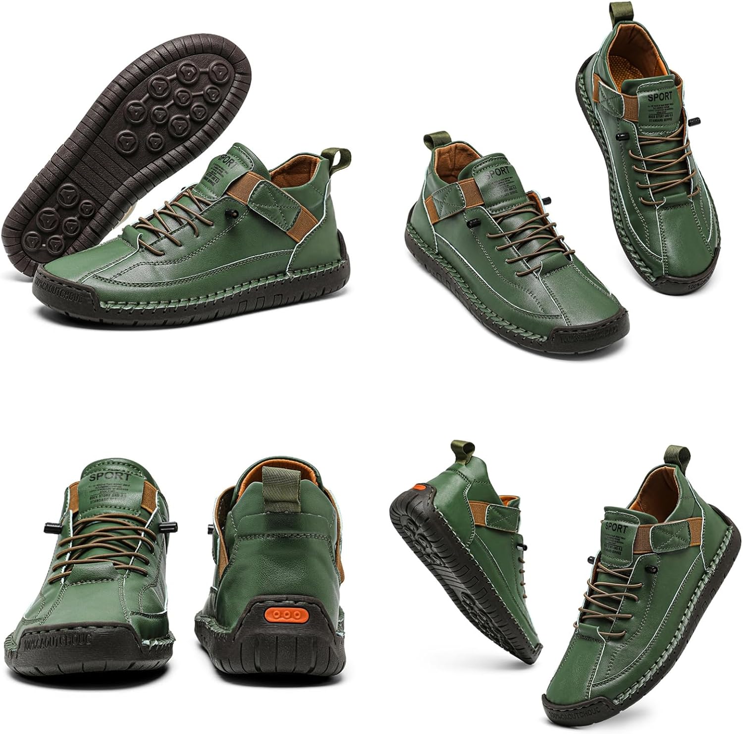 Women's Retro Leather Slip-On High Top Ankle Boots with Adjustable Elastic Band Hand-Stitched Lace-Up Detailing Comfort Flat Heel Loafers Shoes for Casual Outdoor Hiking Walking