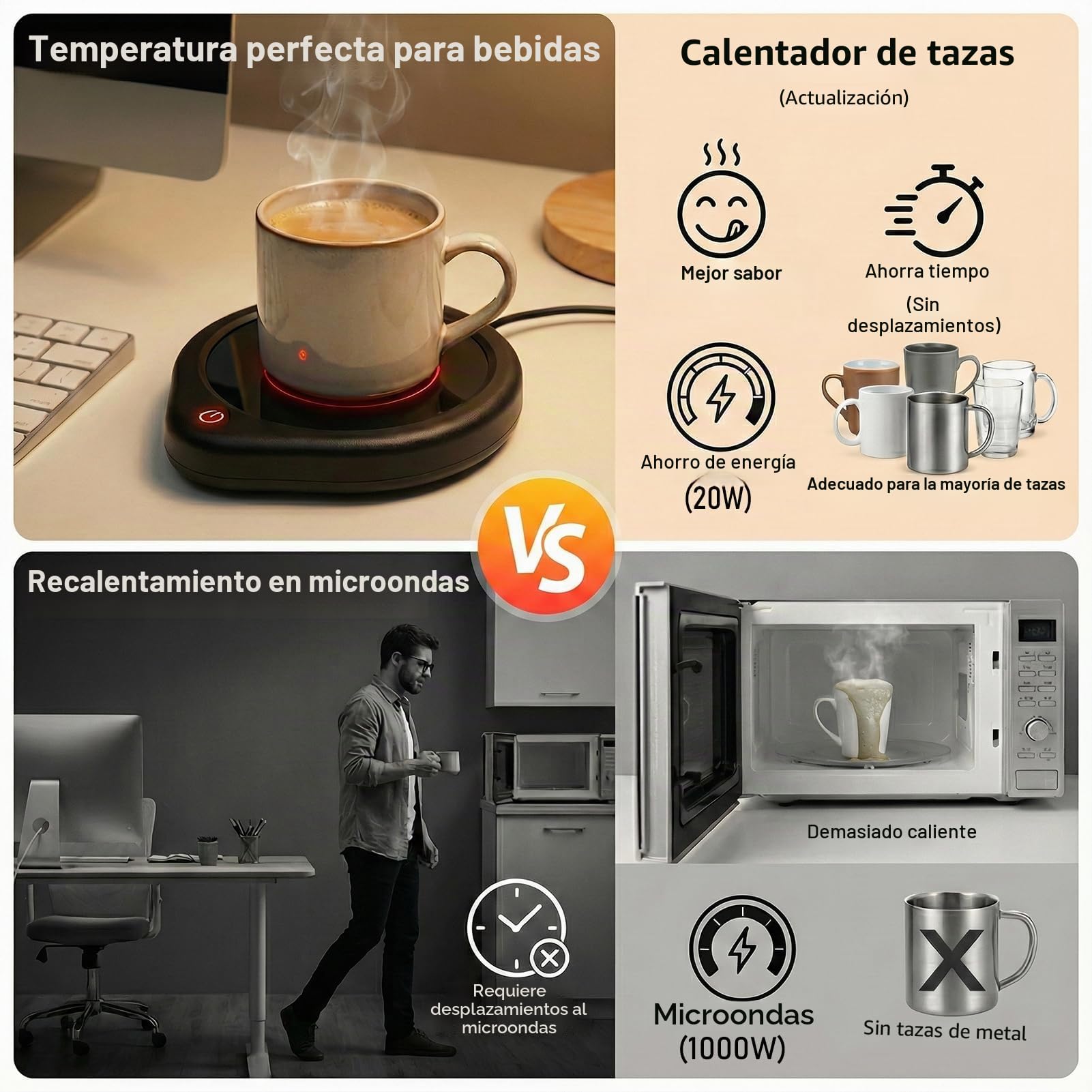 Oracer Calentador de tazas de café, calentador de tazas para escritorio con ajuste de temperatura inteligente de apagado automático, calentador eléctrico de bebidas, té, agua, leche para todas las