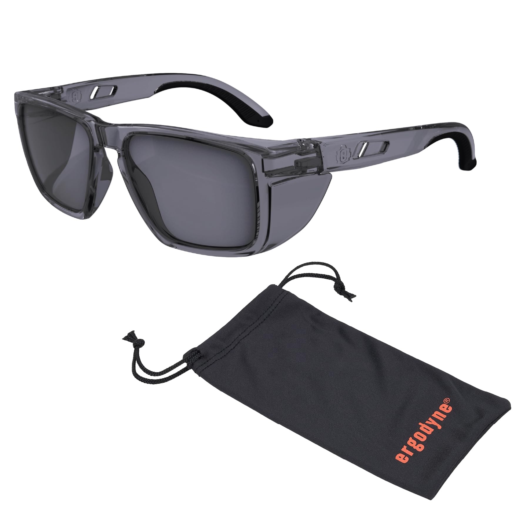 Ergodyne Lunettes de sécurité Skullerz SIXTEN avec protections latérales, anti-buée et anti-rayures, ANSI z87.1 avec sac de protection pour nettoyer et ranger les lunettes en microfibre