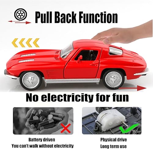 Miniatura 10 de TOKAXI 136 Escala 1963 Chevy Corvette modelos de autos fundidos a presión, vehículos de juguete Corvette, regalos de autos para niños y niñas