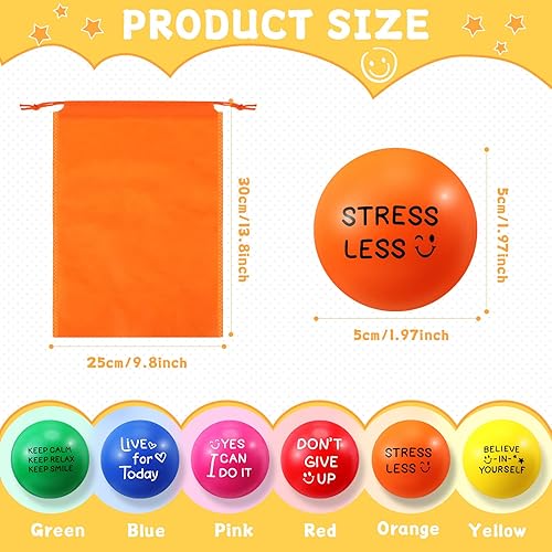 Miniatura 16 de HyDren 48 bolas motivacionales para el estrés, citas inspiradoras, divertidas y coloridas, bolas de espuma para aliviar el estrés de 2 pulgadas