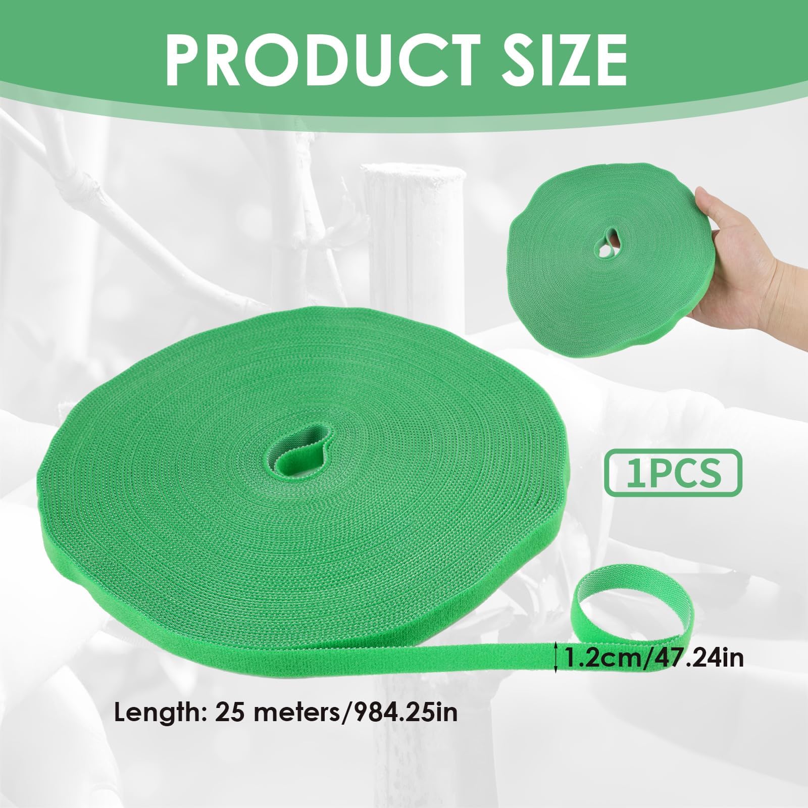 Cinta para Plantas de Jardín y Hogar, 25m x 12mm, Verde Oscuro, Resistente a la Intemperie, Reutilizable, Ajustable, para Atar Árboles, Organizar Cables y Cultivo en Interior y Exterior