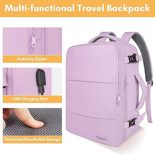 Vista 114 de Taygeer Mochila de mano para mujer, mochila de viaje de 35 litros para mujer, aprobada por aerolíneas, bonita bolsa de viaje para artículos Azul