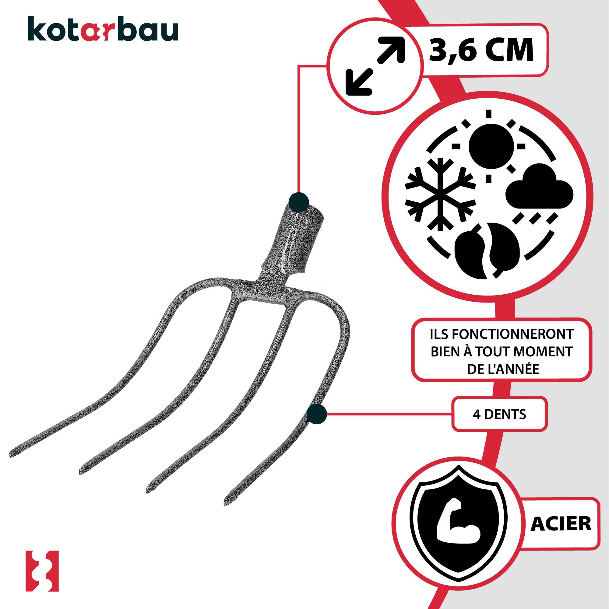 KOTARBAU® Fourche pour fumier Fourche à pommes de terre Fourche bêche Fourche à foin 4 dents Fourche à pommes de terre 4 dents