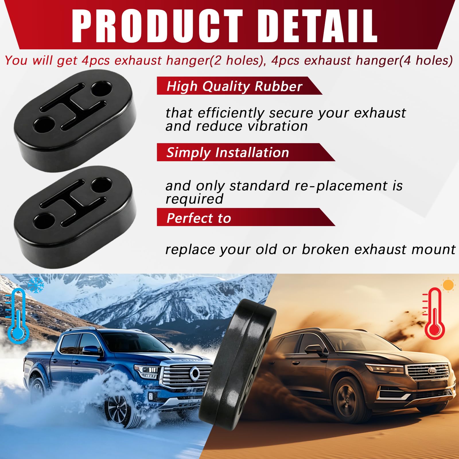 BRGD 16 Stück Auspuffhalterungsset, 2/4 Loch Universal Auto Gummi Auspuff mit Enthält 8 Stück 90°/180° gewinkelte Stangen zum Autos, SUVs, CRVs, Lochdurchmesser 1,2 cm