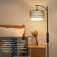 Rayofly Állólámpa Távirányítóval - Rattan Nappali Lámpa Tompítható Fénnyel, Alkalmazásvezérléssel, Bohém Stílusú Lenvászon és Rattan Lámpaer 8