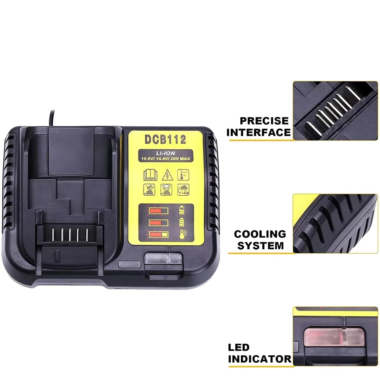 Caricabatterie Rapido DCB112 12V-20V Compatibile con - Dewalt Max Batterie agli Ioni di Litio DCB184 DCB200 DCB182 DCB180 DCB181 DCB112 DCB201(EU Plug)