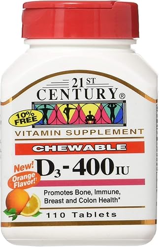 21st century D3 – 400 IU tabletas masticables sabor naranja – 110 CT, Paquete de 6