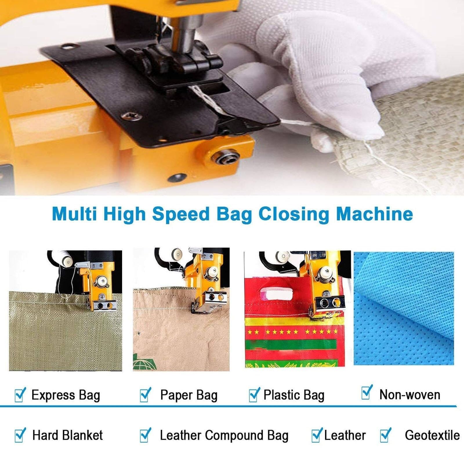 Máquina de coser for cerrar bolsas, cosedora de bolsas de mano, máquina eléctrica for cerrar bolsas, máquina de coser industrial for sellar bolsas con línea, for bolsas de saco/tejido/arroz/piel de se