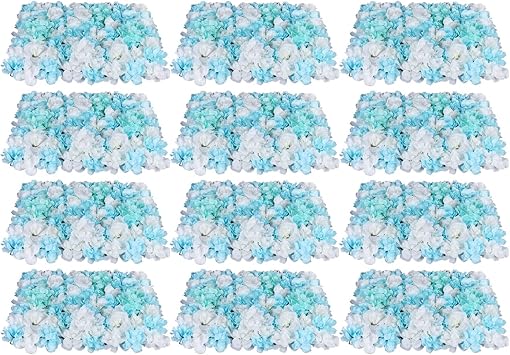 12 Pieces Artificial Flower Wall, 15.75 x 23.62 x 0.79 Inches Blue Silk Artificial Flower Wall Backdrop Decor Panels of Outdoors for Wedding Venue Decor 3kg