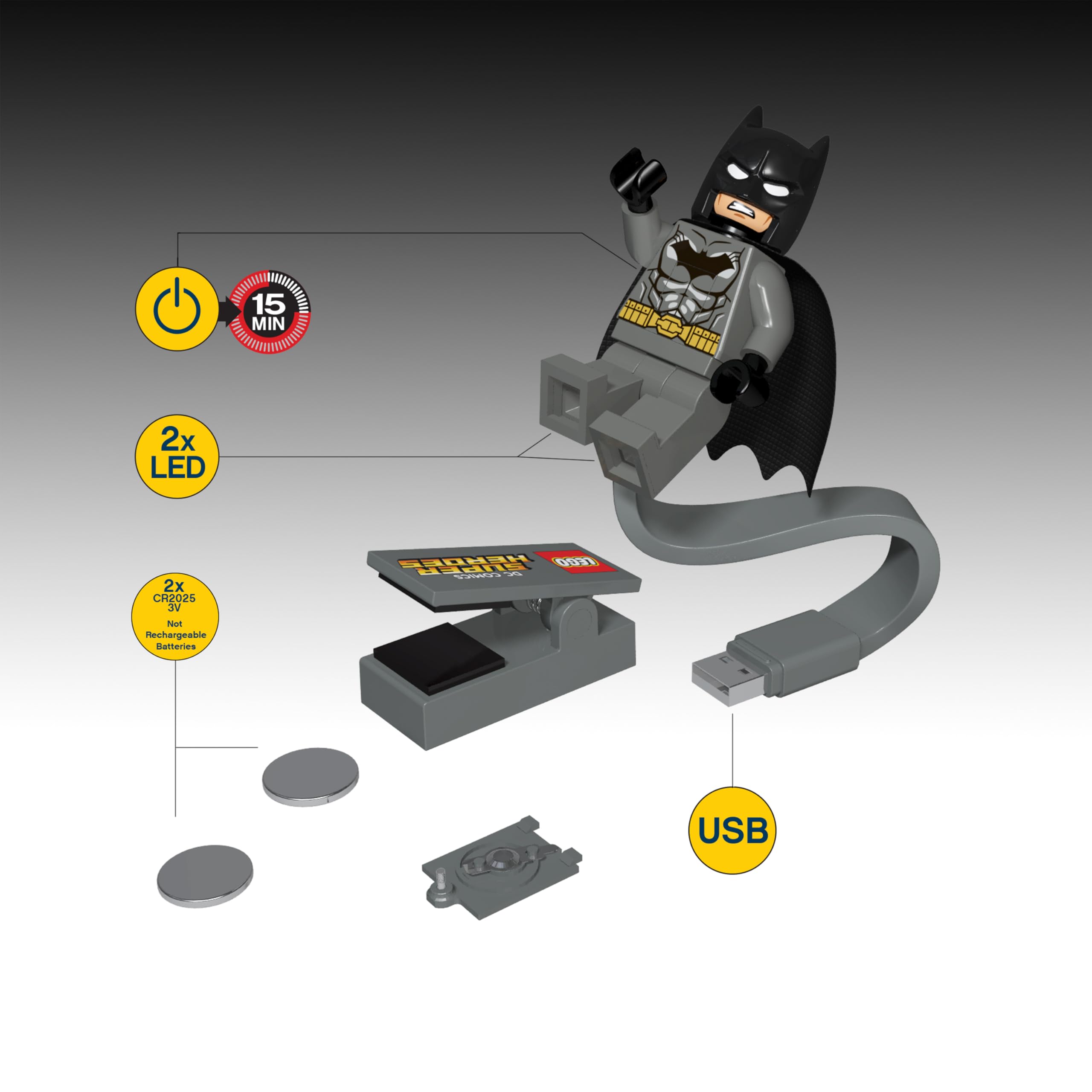 IQ LEGO DC Super Heroes Batman - Luce USB del libro (CL20) | Alimentazione a batteria o USB