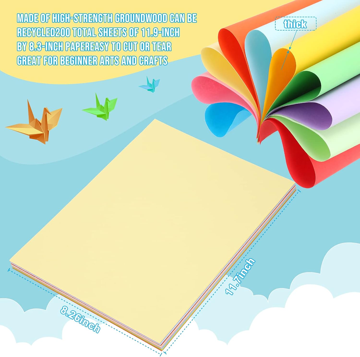 Sherr 1000 Sheets Construction Paper Colored Cardstock A4 9 x 12 10 Assorted Colors Card Stock Heavyweight Printer Paper for DIY Craft Party Supplies Decoration(Rainbow Color)