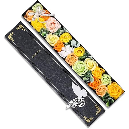 Amazon ソープフラワー ロングボックス 花束 枯れない花 誕生日 結婚記念日 造花 石鹸花 シャボンフラワー バラ ブリザードフラワー プレゼント 母の日 父の日 敬老の日 退職祝い 還暦祝い お見舞い クリスマス 退職祝い 女性 人気 入学 装飾用ギフト 50x8x9 オレンジ