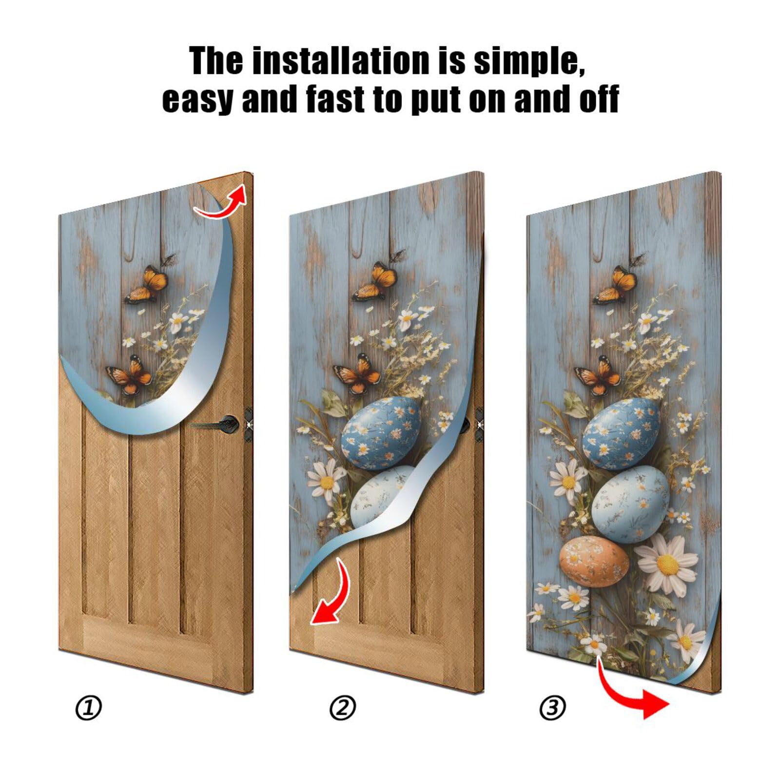 FLildon Easter Eggs Wooden Background Door Cover Decoration, Party Accessory Porch Decor for Festive Ornament Room Door Covers 35 x 79 Inch