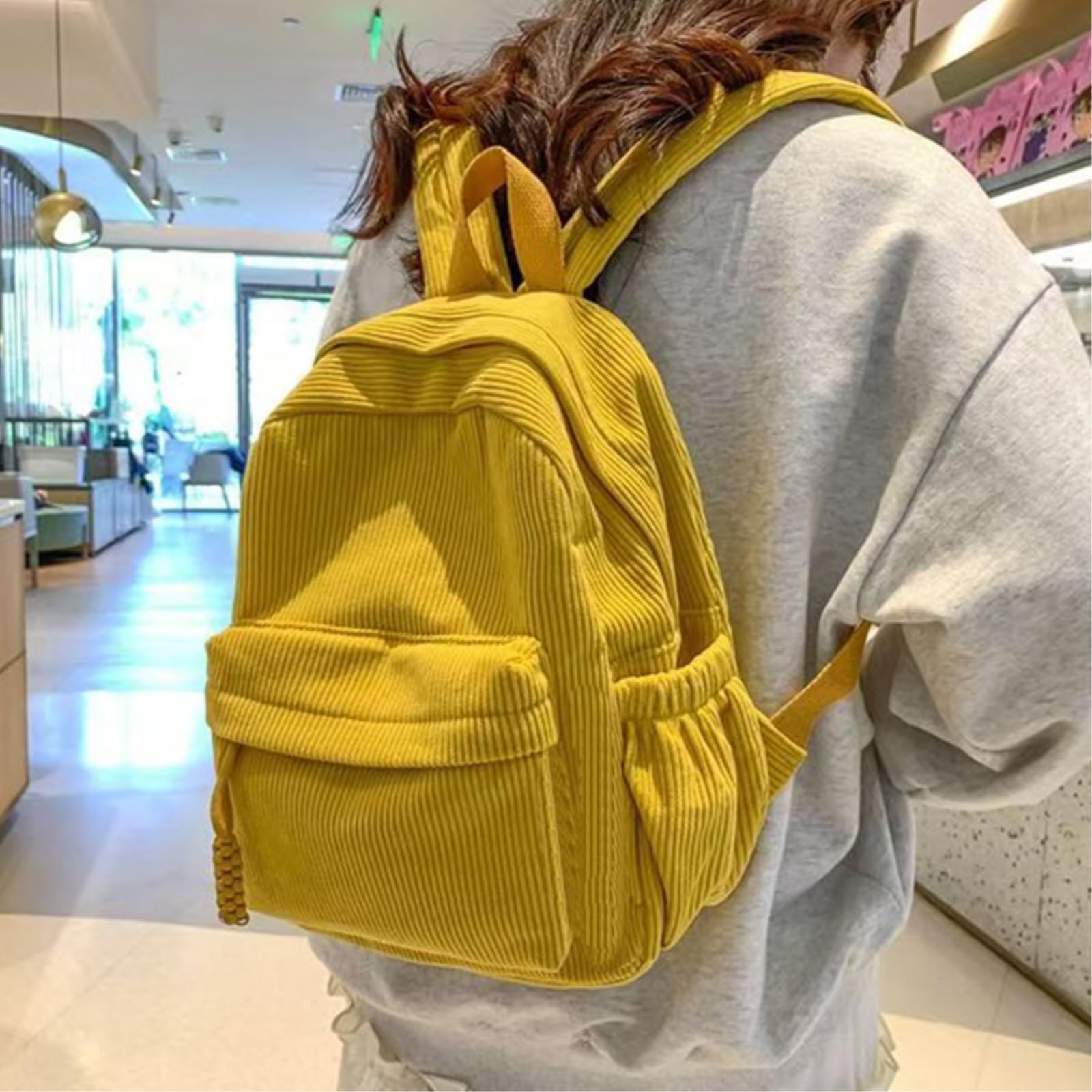 Zaino da Viaggio Mini Verticale Nero Intrecciato con Cerniera A Perline Tira Il Sacco Giorno Luce Tasca Laterale per Lo Shopping Casual Giornaliero-Khaki