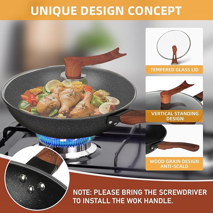 Wok Antiadherente de 13 Pulgadas con Tapa y Cesta Vaporera miniatura 6