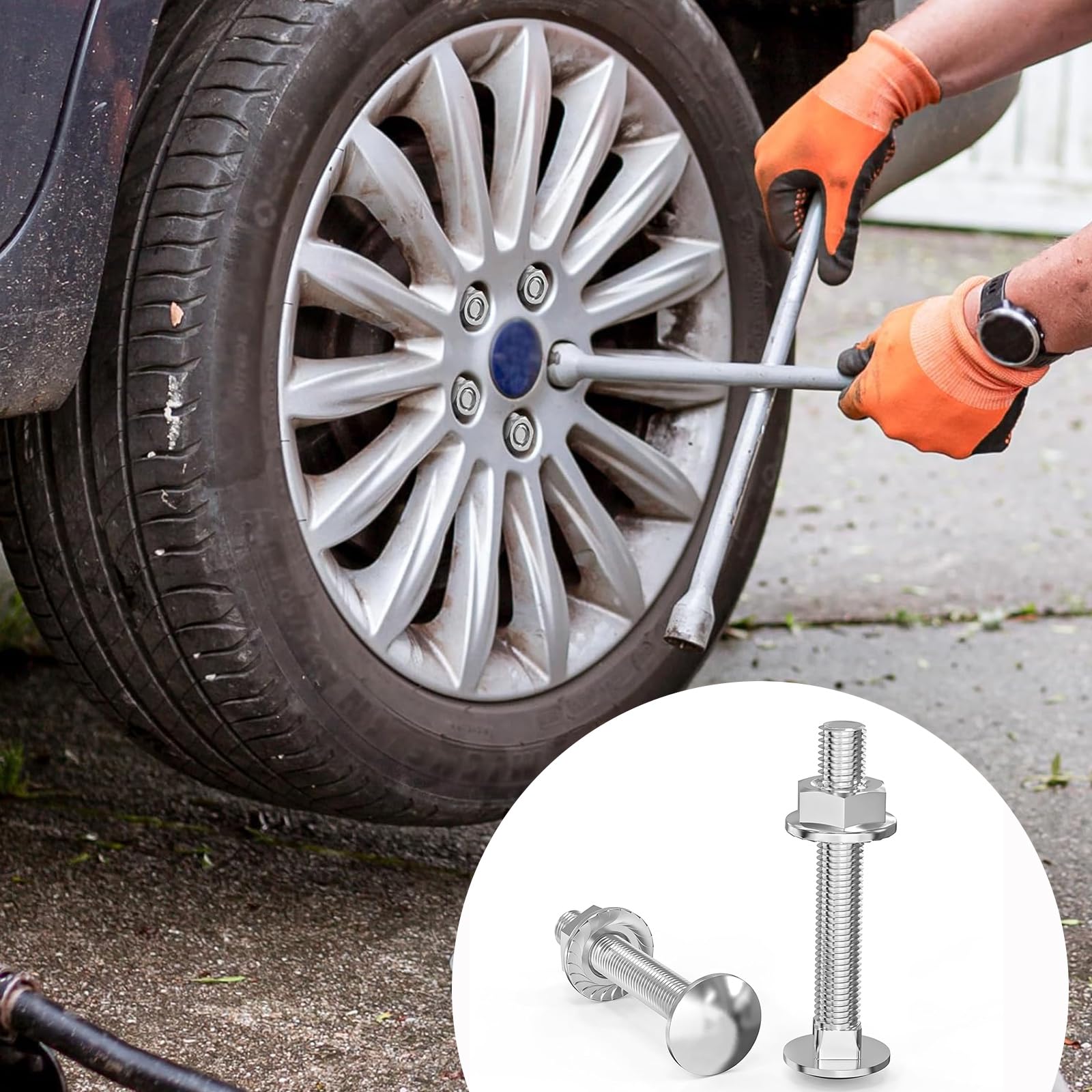 Lot de 18 boulons de carrosserie M6 x 40 mm, vis à tête bombée avec écrou à bride hexagonal, galvanisées DIN 603 (18 pièces) à tête ronde avec collet carré, filetage complet