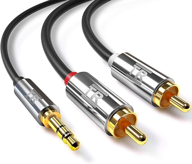 TechRise RCA to 3.5mm Audio Cable, RCA Audio Cable 2RCA Phono Aux Lead Red And White Headphone Mini Jack Stereo Cord Braided Compatible With TV Phone Mixer DVD Hi-Fi Speaker Car Amplifier (2.5M)
