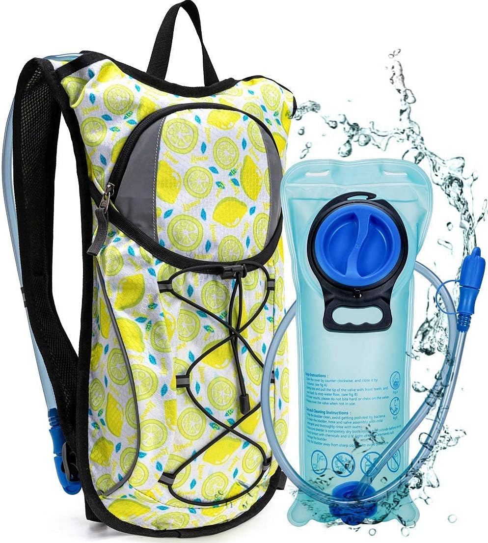 Hydration Backpack with 2L Water Bladder - Lightweight Pack for Running Hiking Riding Camping Cycling Climbing (Lemon) : Sports & Outdoors