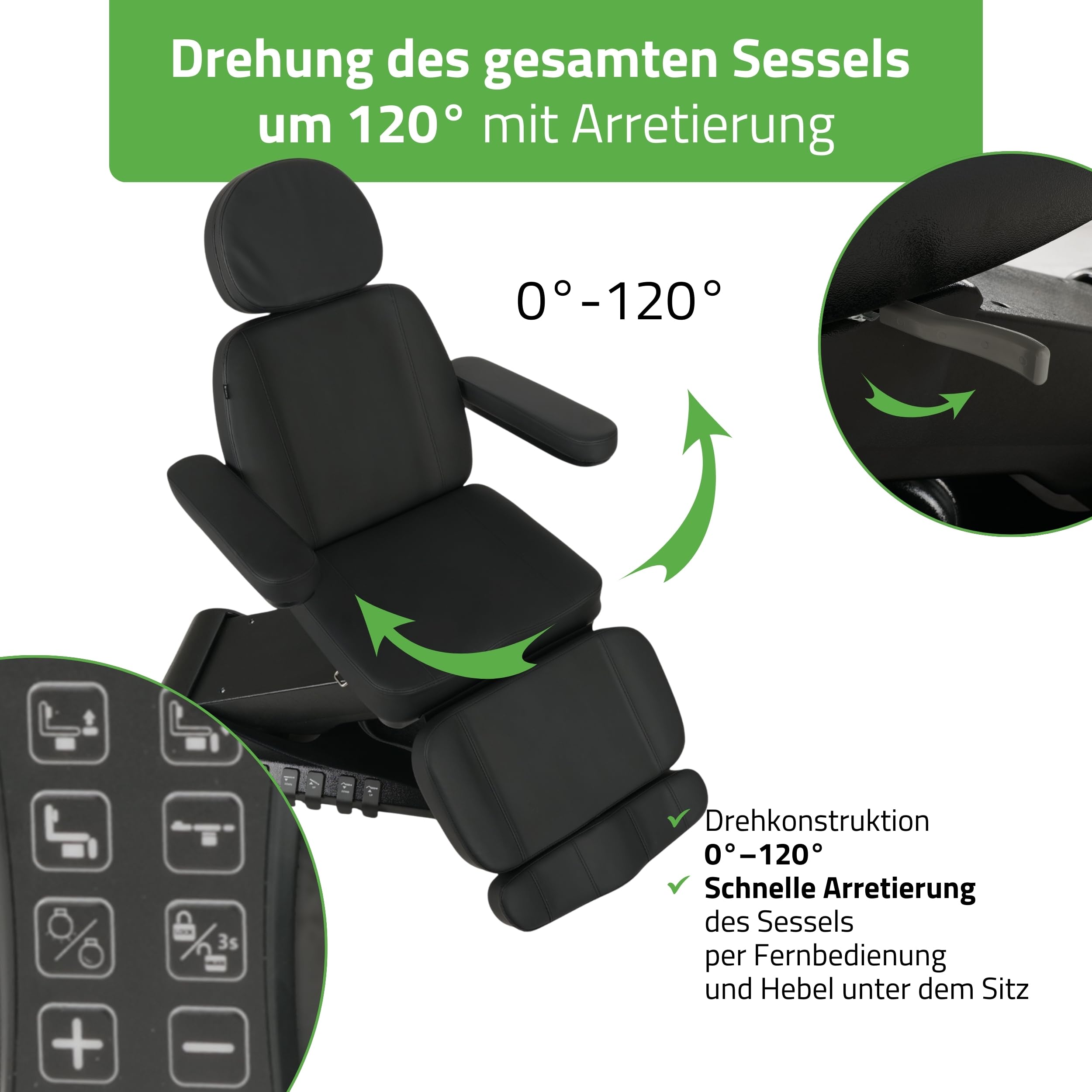 HABYS Luxoria PRO 5 Elektrische Kosmetikliege mit 5 Motoren, Black | Beheizbare Beautyliege, Drehfunktion & Fußsteuerung, Kosmetikstuhl für SPA, Ästhetische Medizin & Massage