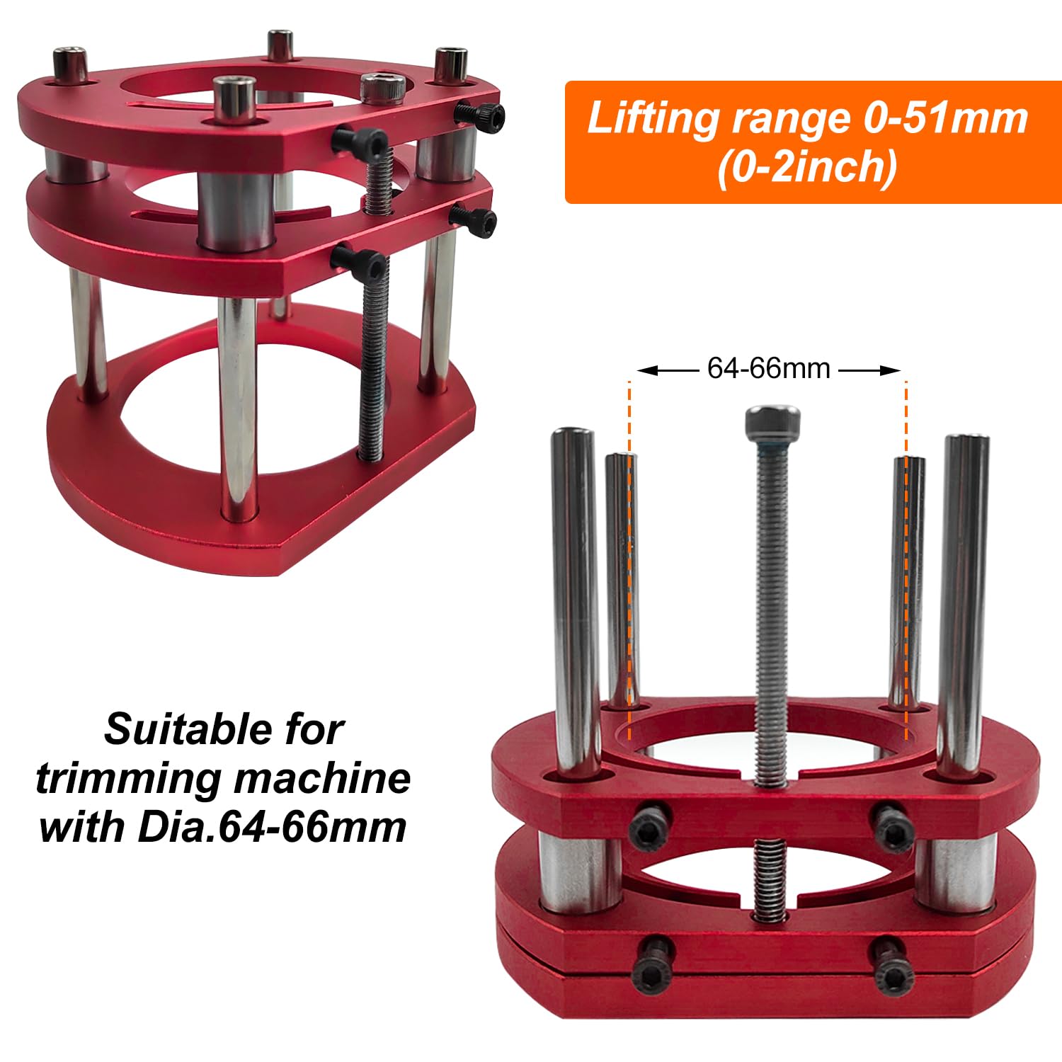 Elevador de Fresadora para Madera, Herramienta de Elevador para Diámetro de Fresadora de 64-66 mm, Elevación Máxima 51 mm, para Trabajos en Madera, Elevar Fresadora (rojo)