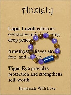 Healing Crystal Ring Spiritual Stretch Crystal Rings for Women Men Natural Stone Anxiety Rings Empath Protection Ring Natural Gemstones Rings Jewelry Gifts