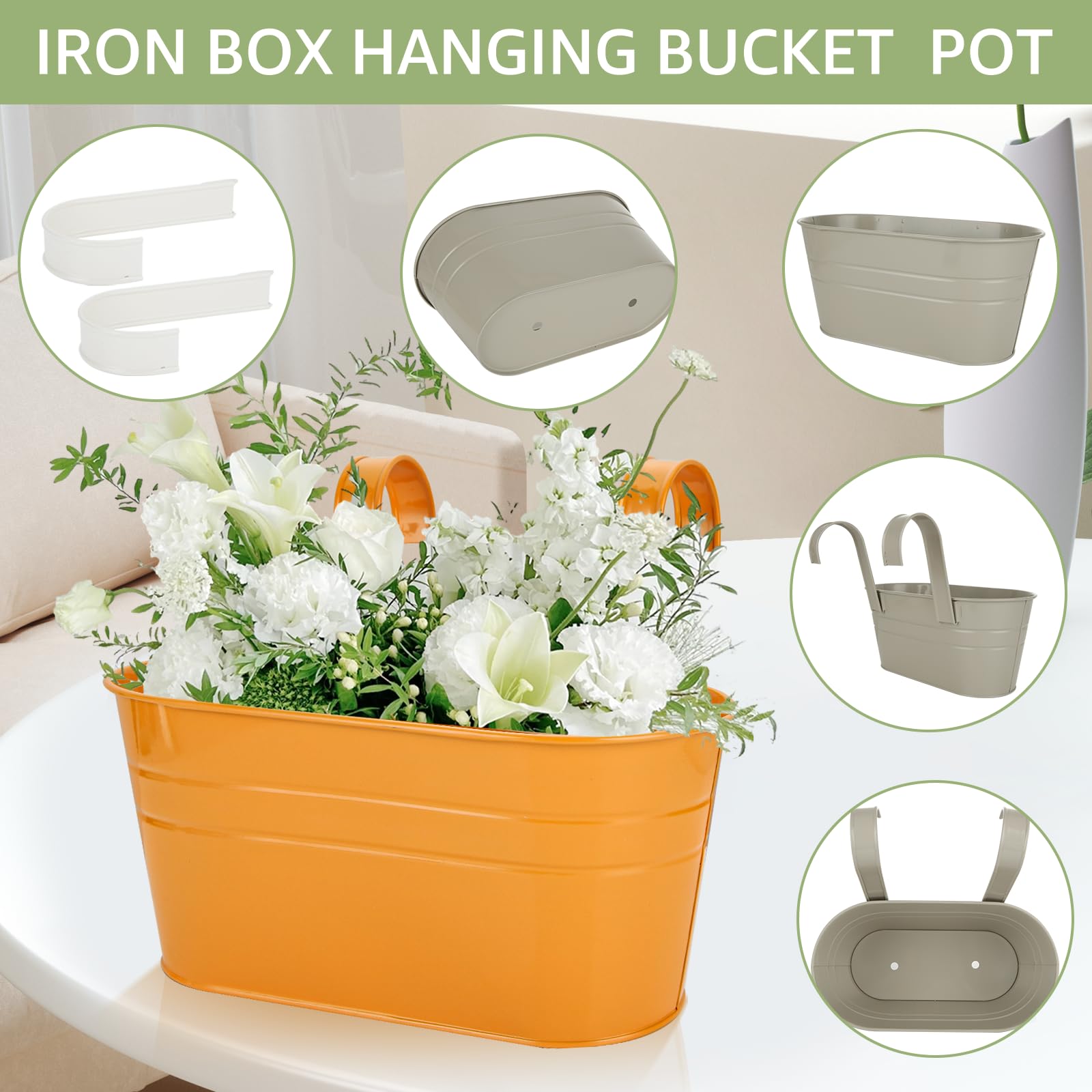 POOPHUNS Set di 10 vasi da fiori colorati da appendere con gancio staccabile, secchi in metallo da appendere per balconi, fioriere, recinzioni, pareti, decorazioni colorate da giardino per la casa