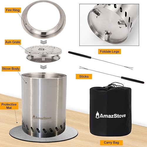 Miniatura 7 de AmazStove - Hoguera de mesa de 9 x 7.5 pulgadas, estufa de campamento de bajo humo para fogatas de combustión segura al aire libre, alimentada por