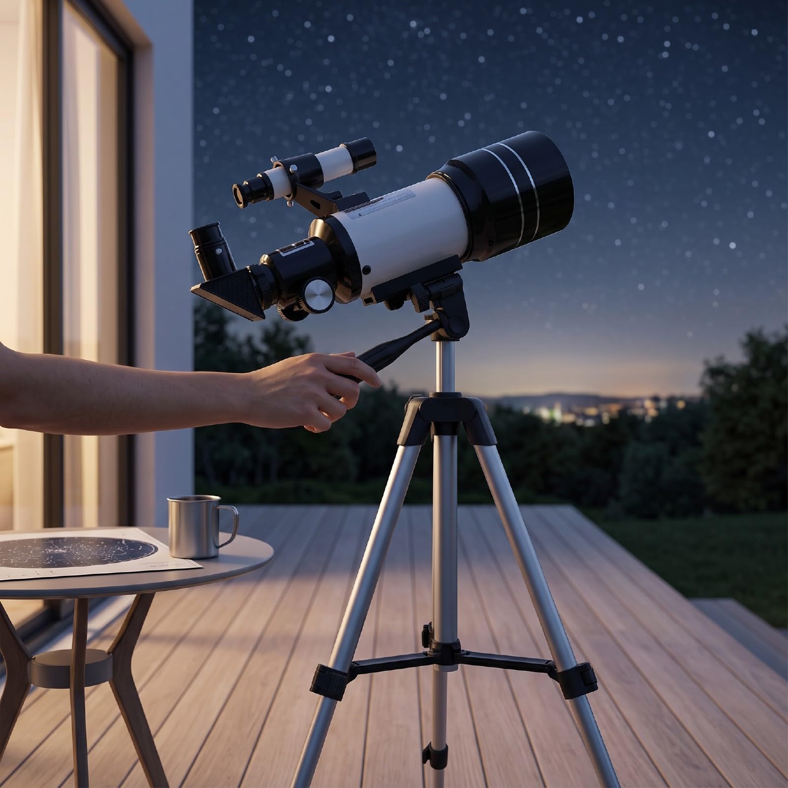 Tbest Teleskop Przenośny 70mm Otwór 300mm Ogniskowa Astronomia 15X 50X
