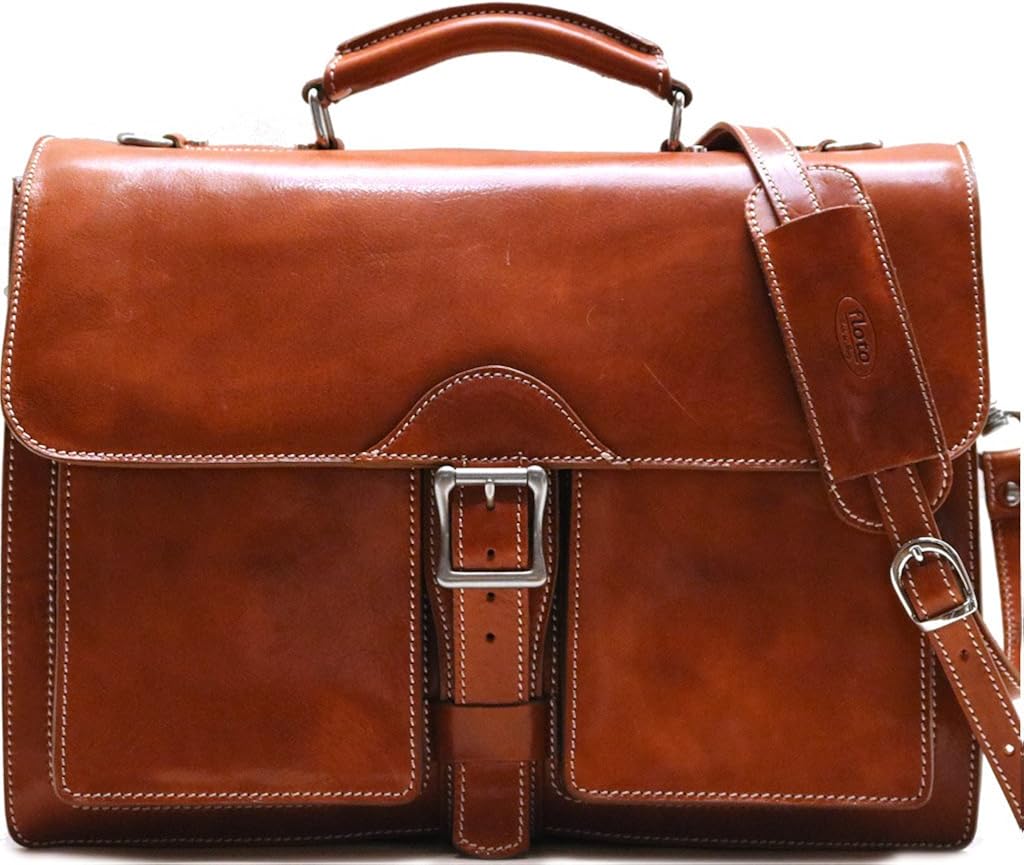 Floto Novella - Maletín con hebilla enrollable, piel de grano completo, Olive (Miel) café, L, Maletín con hebilla de rodillo Novell