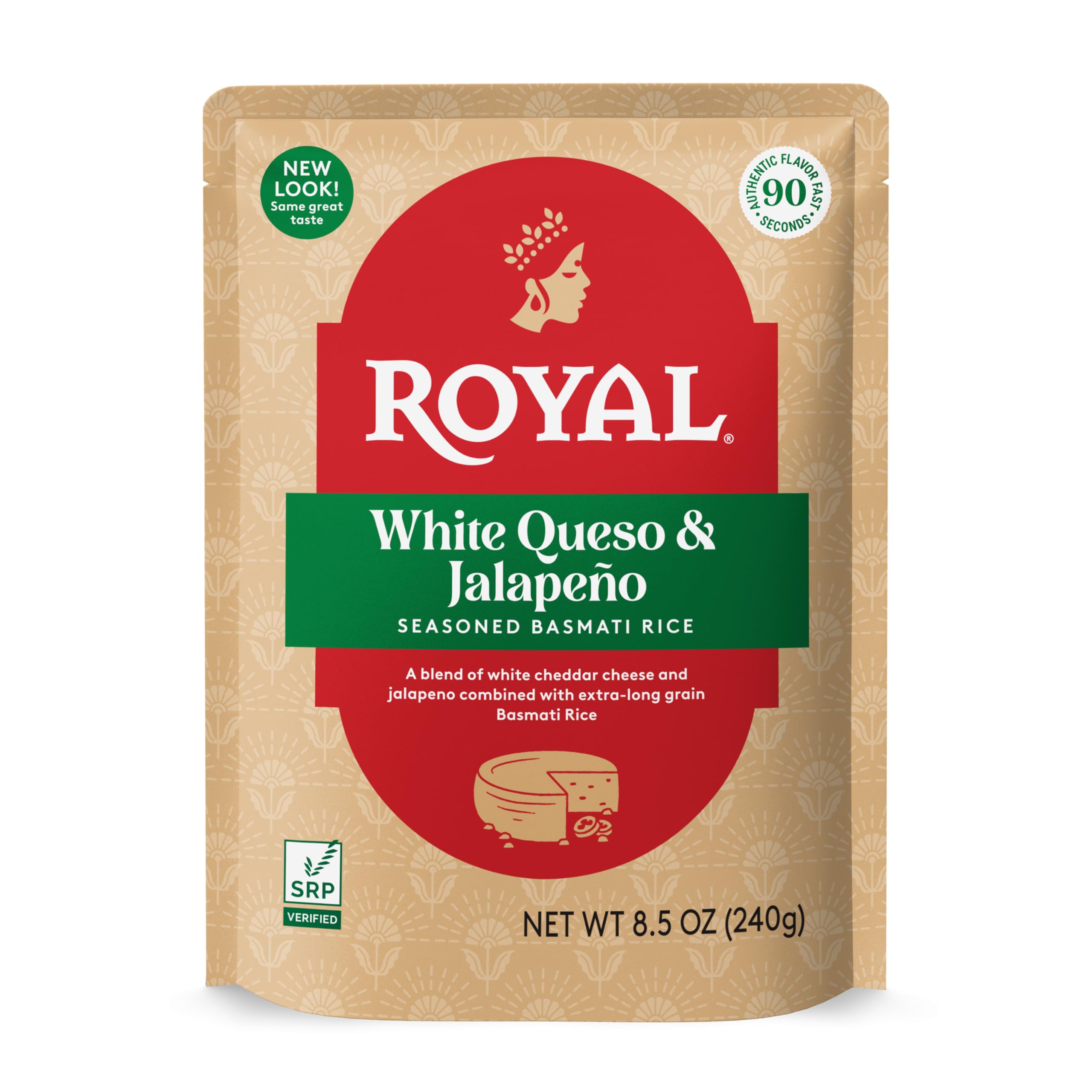 Royal White Queso & Jalapeno Basmati Rice - Ready to Heat Basmati Rice - (4 Pack) 8.5 oz Microwaveable Pouch