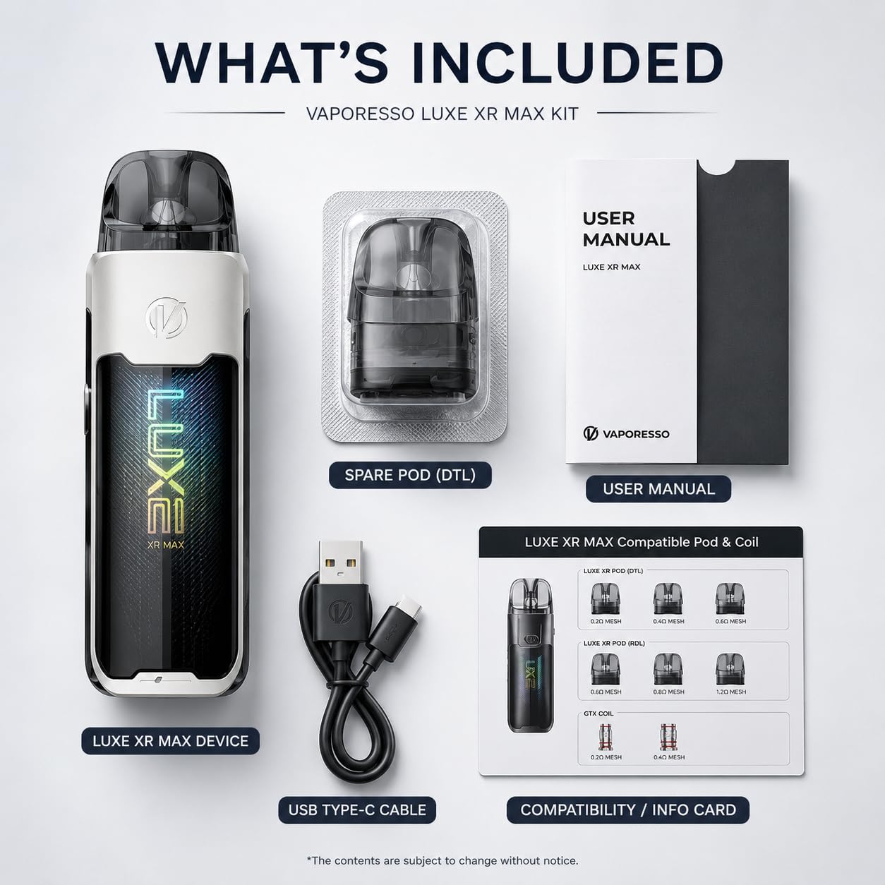 Original Vaporesso LUXE XR Max Kit Vape 80W 2800mAh Battery 5ml fit LUXE  X/XR Pod MTL to DTL Vaping E Cigarette Vaporizer No Nicotine ((DTL single  Pod) Argent) : Amazon.fr: High-Tech