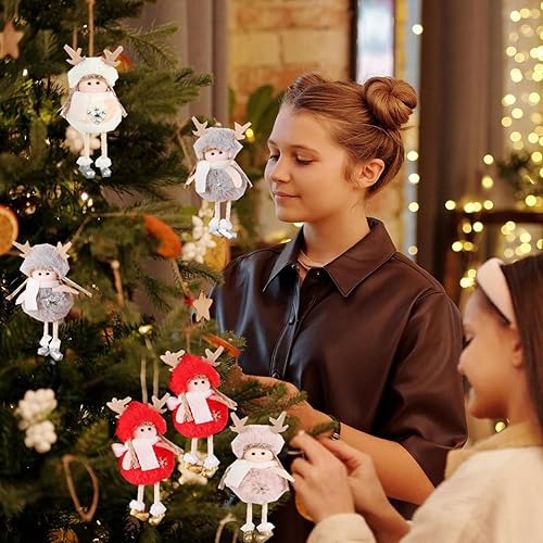 Miniatura 4 de FZBNSRKO 6 adornos de ángel de peluche de Navidad, encantadores colgantes de muñeca de peluche, adorno de ángel para decoración de Navidad, Año