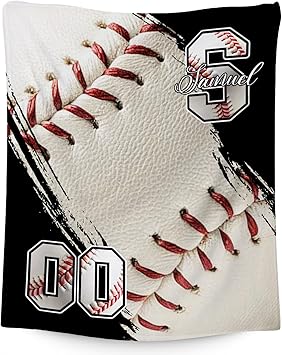 Custom Baseball Blanket, Soft Sport Throw Gifts with Name, Cozy Flannel Throw Blankets for Couch Office, 30"x40" Gift for Kids Boys