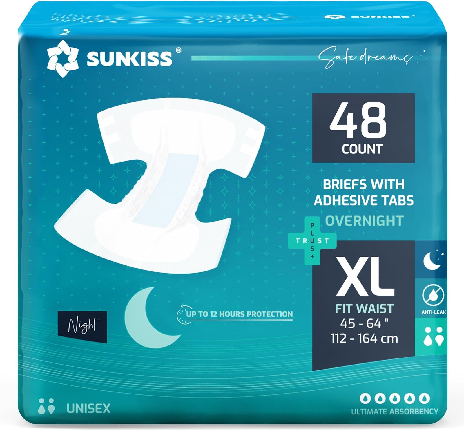 Adult Nappies with Ultimate Absorbency, Overnight Adult Diapers for Men and Women, Long-Lasting Dryness, Odor Control, XLarge, 48 Count (4 Packs of 12)