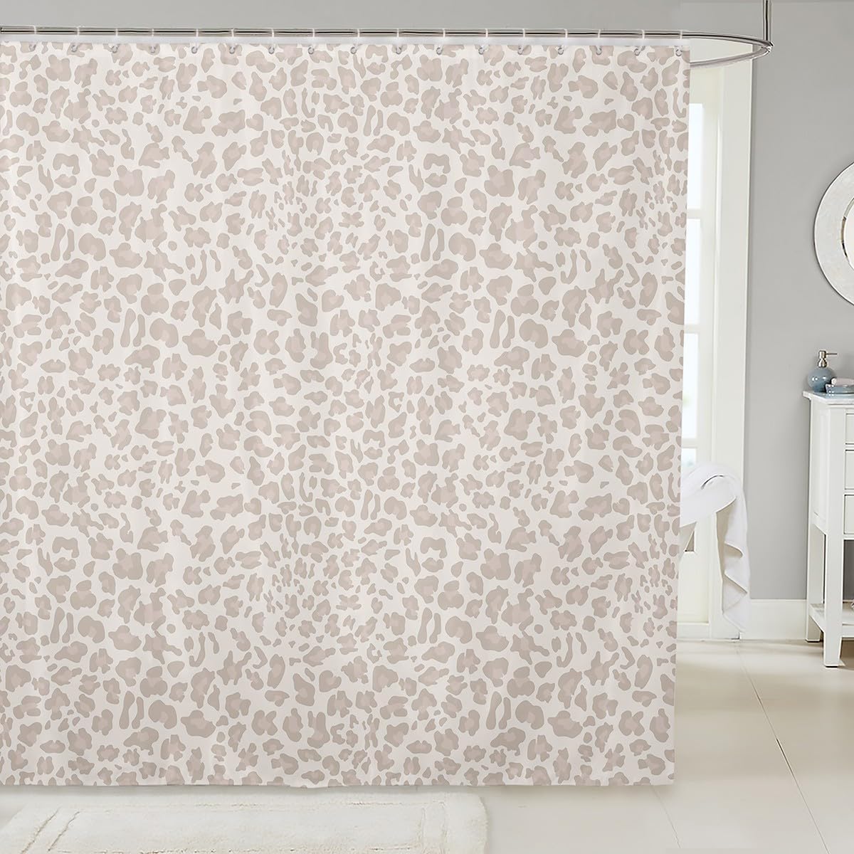 Manfei Abstract Leopard Kids Shower Curtains,Jungle Animal Cheetah Skin Bathroom Curtain,Geometric Dot Patchwork Modern Home Decor,Beige Fashion Waterproof Curtains,12 Hooks Suits,72" W x 84" L