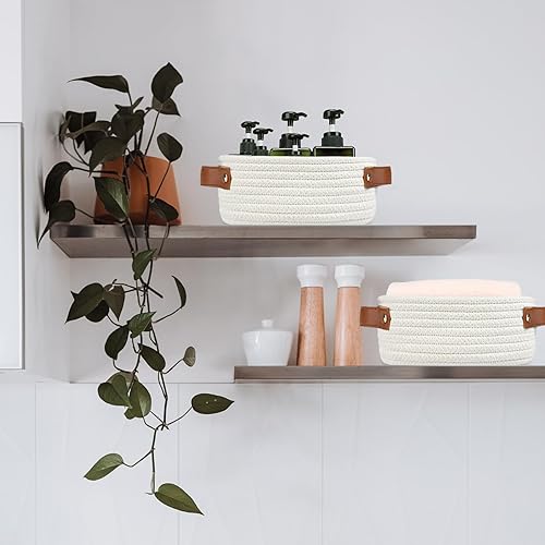 Miniatura 5 de ABenkle Cesta de almacenamiento pequeña, mini cestas, bonita cesta tejida de cuerda para organizar, estante cuadrado con asa, cubo de juguetes