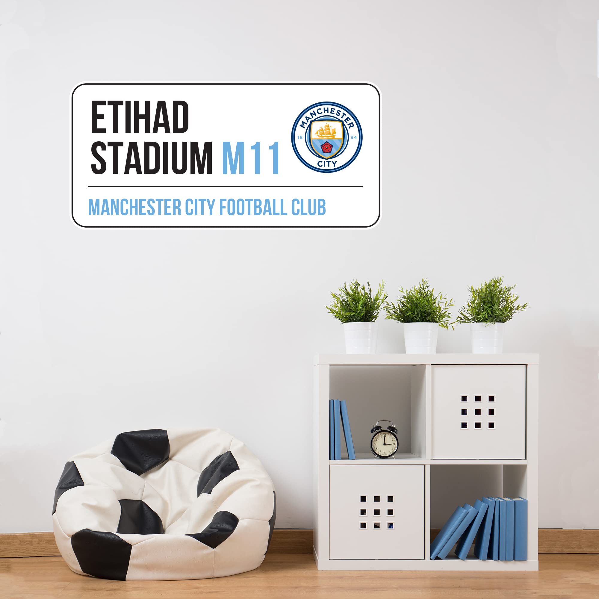 Themed Manchester City F.C Wall Sticker - Street Sign Football Art (30cm width x 15cm height)