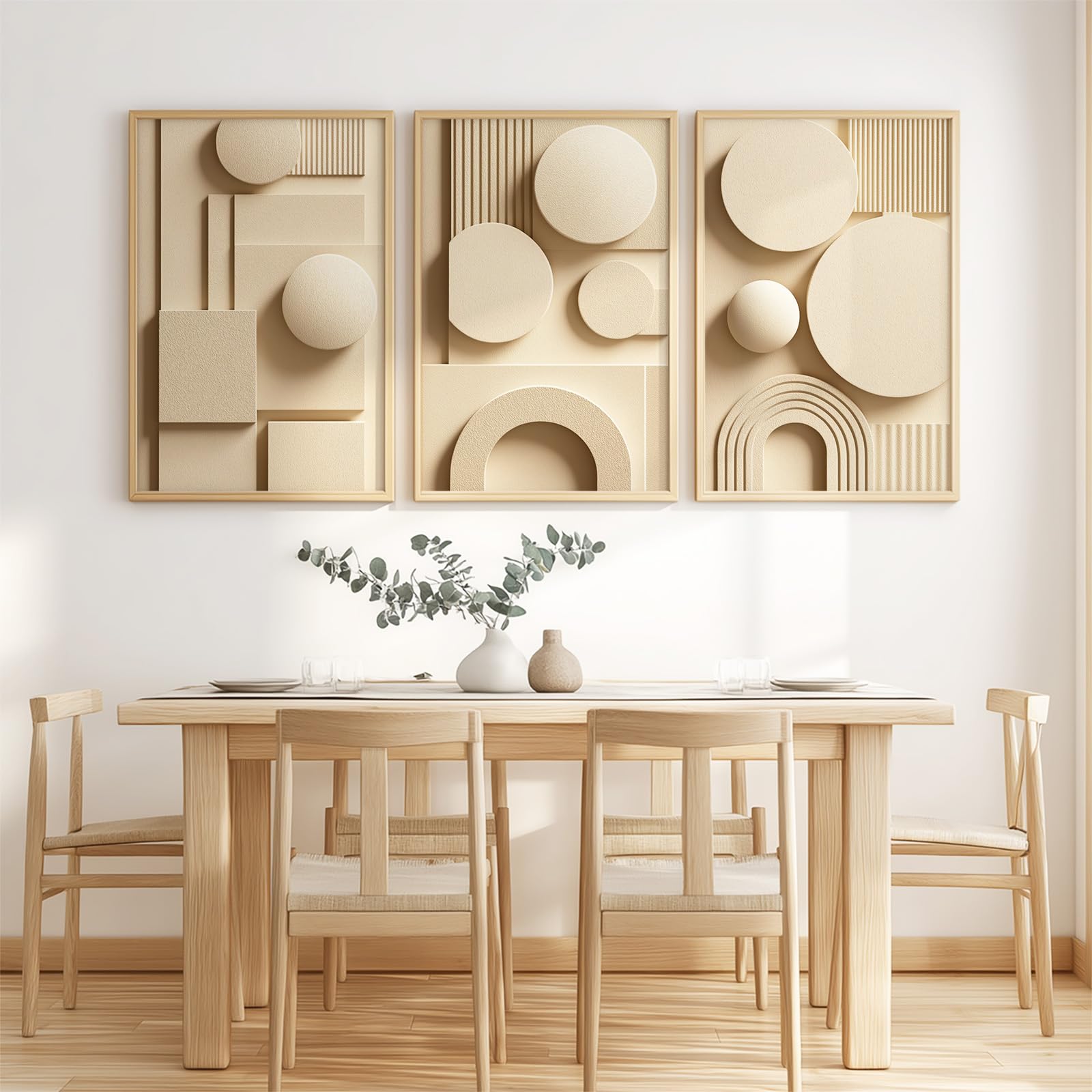 3 szt. Wydruk na płótnie, nowoczesna geometryczna dekoracja ścienna, relief beżowy okrągły plakat obrazy do salonu sypialnia dekoracja biurowa 40 x 50 cm