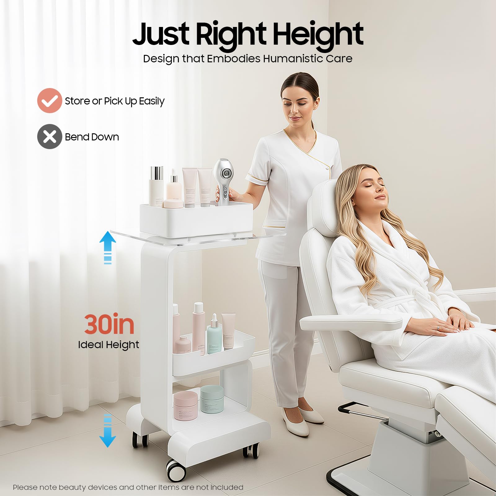 Carrello cosmetico Bellezza, Salon Trolley, Attrezzatura Tavolo Beauty Carrello Carrello per Saloni, Saloni di Bellezza, Ospedali, Capacità di carico 20 kg, Bianco
